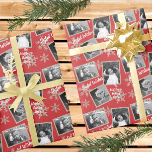 Modern Red Rustic Snowflake Mönster 3 Photo Presentpapper