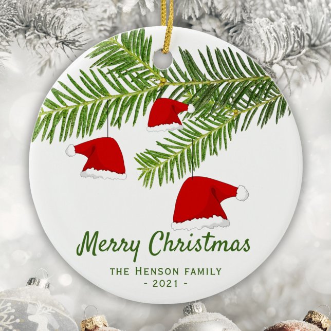 Modern Red Santa Hat Gräs God jul Julgransprydnad Keramik (Skapare uppladdad)