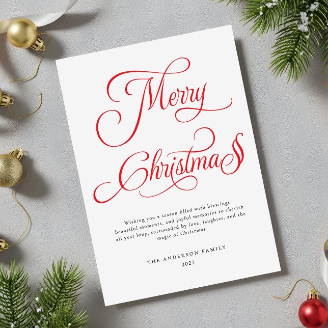 Modern Red Script Elegant God jul Julkort (Skapare uppladdad)