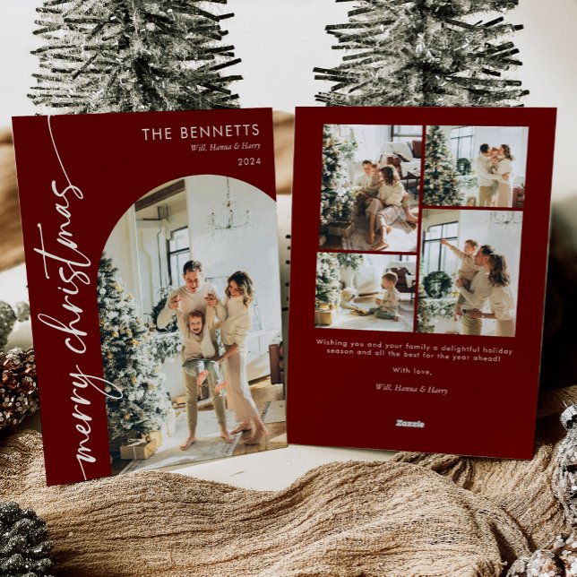 Modern Red Script God jul Arch Photo Julkort (Skapare uppladdad)