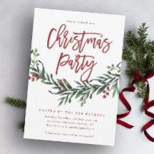Modern Red Script jul Party Greenery