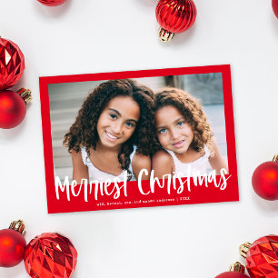 Modern Red Script Merriest jul Photo Helgdag Julkort