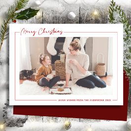 Modern Red Script-minimalistisk fotojul Julkort