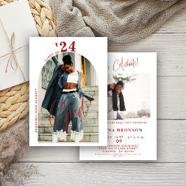 Modern Red Script Photo 2024 Minimal Grad Party Inbjudningar