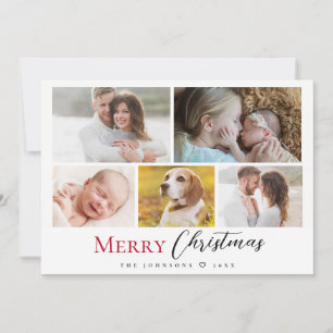 Modern Red Script Photo Collage God jul Julkort