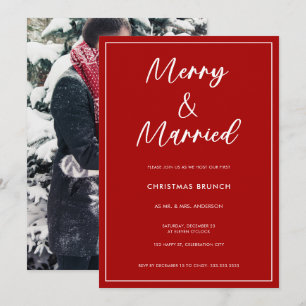 Modern Red Script Photo Merry Married jul Inbjudningar