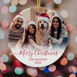 Modern Red Script White2 Photo God jul Julgransprydnad Keramik