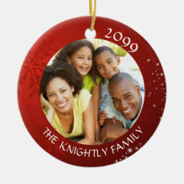 Modern Red Snowflake 2 Photo Family Namn Julgransprydnad Keramik