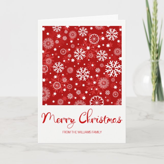 Modern Red Snowflake God jul Greeting Card Helgkort (Framsida)