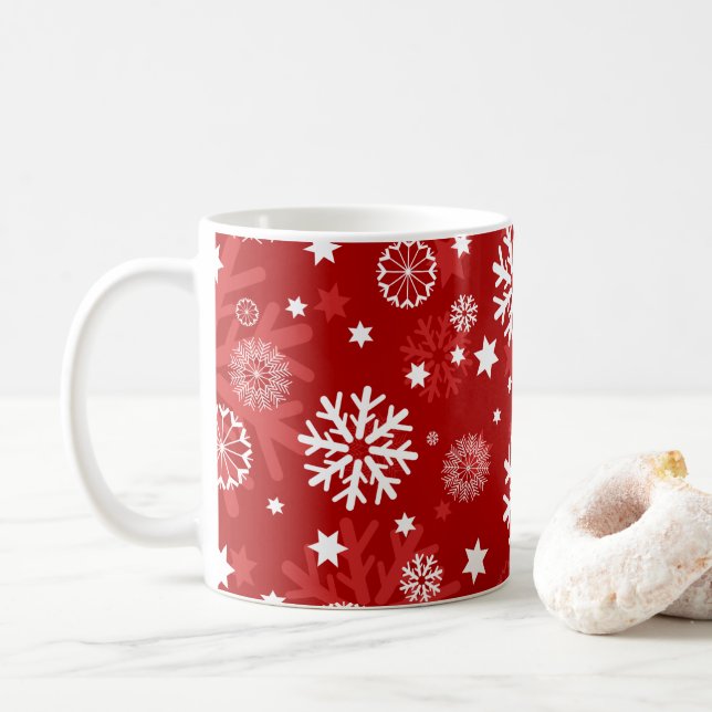 Modern Red Snowflake-julkaffe Mugg (Med munk)