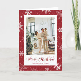 Modern Red Snowflake Photo God jul Helgkort