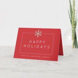 Modern Red Snowflake Rustic Wood Corporate Helgkort