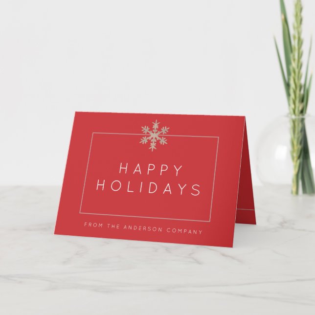 Modern Red Snowflake Rustic Wood Corporate Helgkort (Framsida)