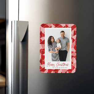 Modern Red Stached Glass God jul Photo Magnet
