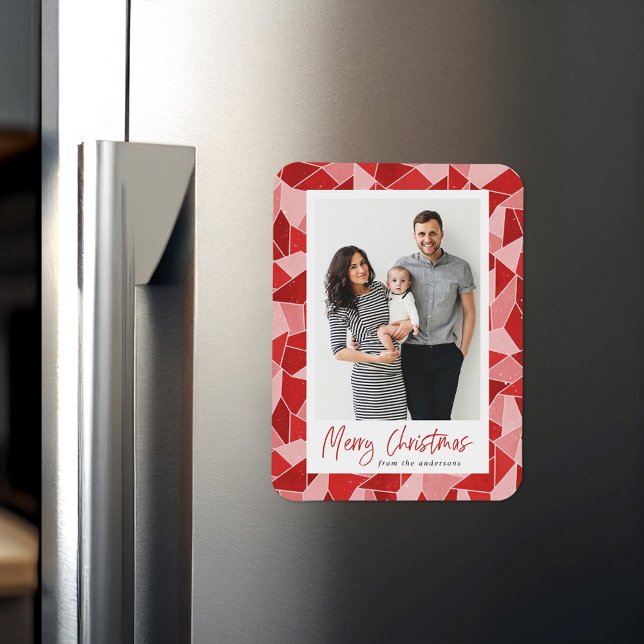 Modern Red Stached Glass God jul Photo Magnet (Skapare uppladdad)