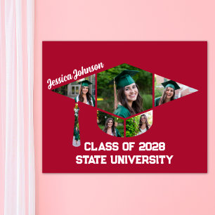 Modern Red Studentmössa Shape Photo Collage Poster