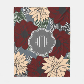 Modern Red & Tan Flowers Fleecefilt