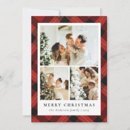 Modern Red Tartan Play och Photo Collage jul Julkort