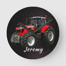 Modern Red Tractor  Rund Klocka