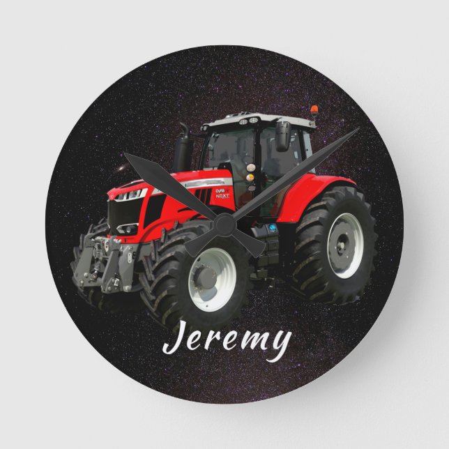Modern Red Tractor  Rund Klocka (Framsida)