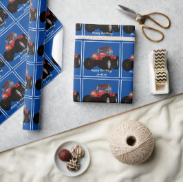 Modern Red Tractor Wrapping Papper Presentpapper