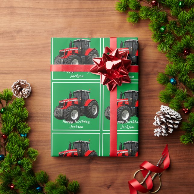 Modern Red Tractor Wrapping Papper Presentpapper (Julgåva)