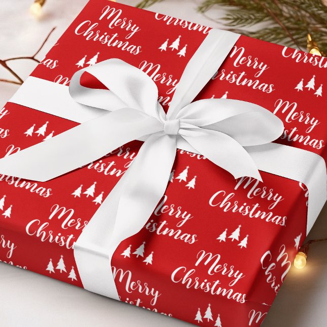 Modern Red Träd Small Mönster God jul Presentpapper (Modern Red Tree Small Pattern Merry Christmas Wrapping Paper
)