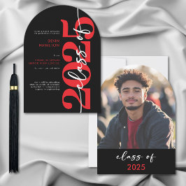 Modern Red Typography Arch Grad Announcement Inbjudningar