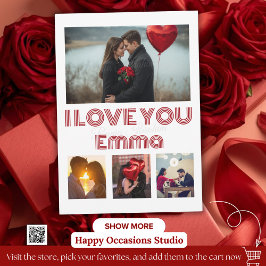 Modern Red Valentine’s Day Photo Card – 4 Photos Inbjudningar