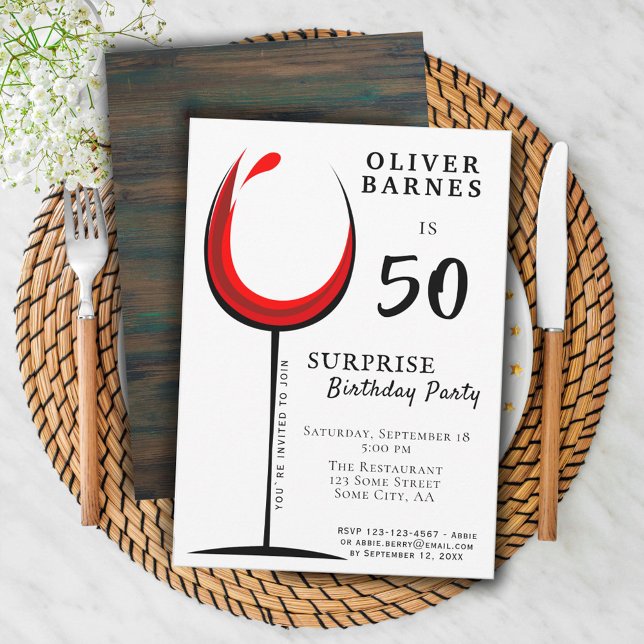 Modern Red Vin 50:e födelsedagen - Party Inbjudningar (Skapare uppladdad)