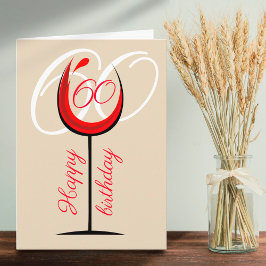 Modern Red Vin Glass 60:e födelsedagen Kort