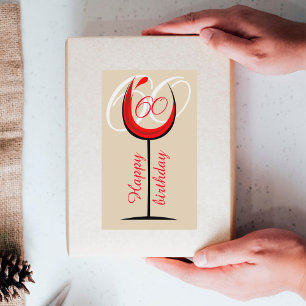 Modern Red Vin Glass-skript 60:e födelsedag Rektangulärt Klistermärke