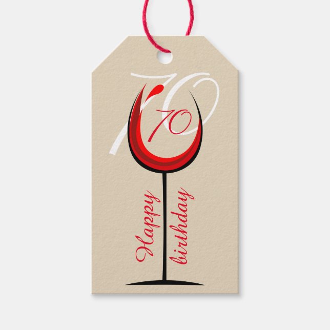 Modern Red Vin Glass-skript 70:e födelsedag Presentetikett (Framsidan)