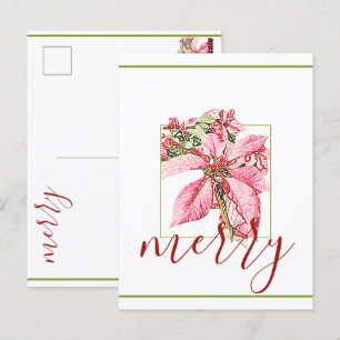 Modern Red Vintage Merry Poinsettia Helgdag Vykort