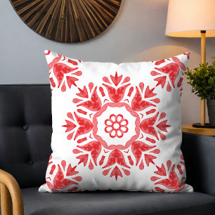Modern Red Watercolor Abstrakt Blommigt Kudde