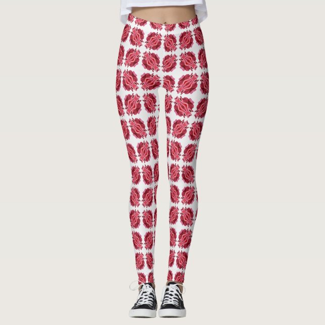 Modern Red White Abstrakt Mönster Leggings (Framsida)
