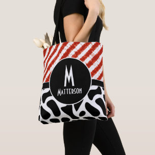 Modern Red White Black Mönster Monogram-Anpassning Tygkasse