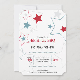 Modern Red White & Blue Stars Inbjudningar