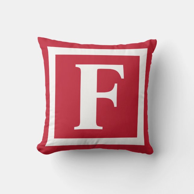 Modern Red White Bold Monogram Initial Kudde (Framsida)