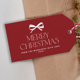 Modern red white bow minimalist Merry Christmas Presentetikett