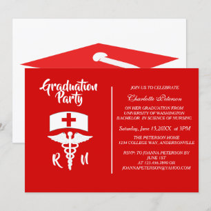 Modern Red & White Caduceus Nurse Studentfest Inbjudningar