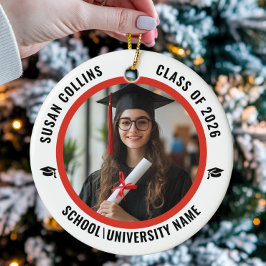 Modern Red & White Custom Photo Graduation Julgransprydnad Keramik