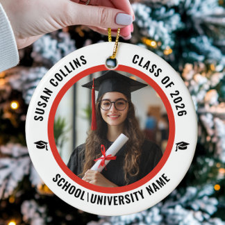 Modern Red & White Custom Photo Graduation Julgransprydnad Keramik