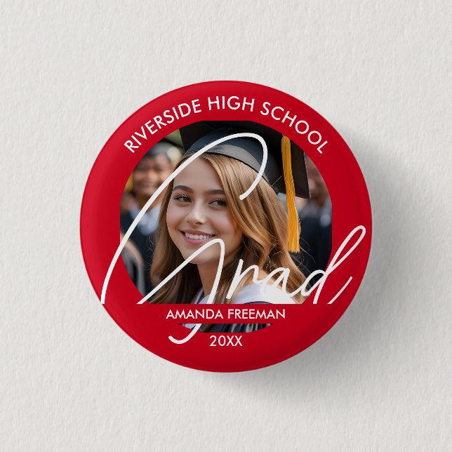 Modern Red & White Customized Student Photo Knapp (Framsida)