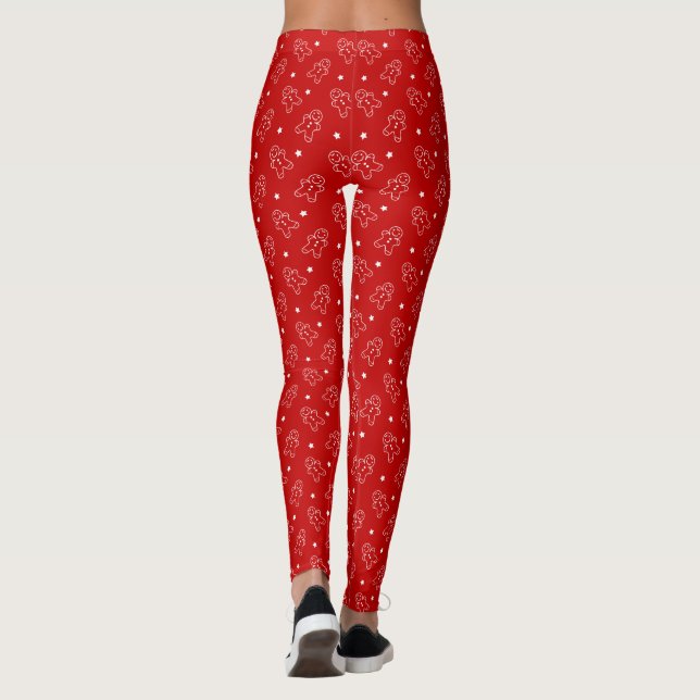 Modern Red & White Gingertea Mönster Long Leggings (Baksida)