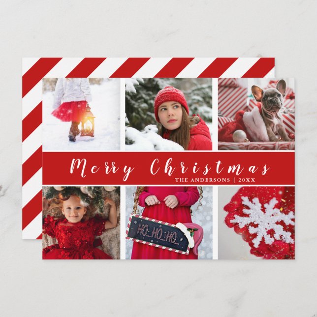 Modern Red & White God jul Photo Collage Julkort (Fram/baksida)