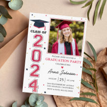 Modern Red White Grad Photo Studenten 2024