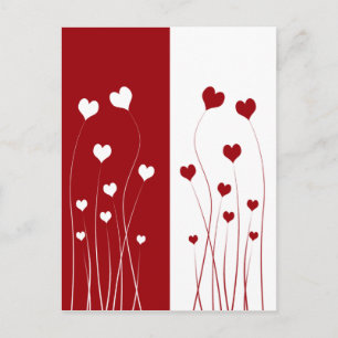 Modern Red White Hearts Vykort