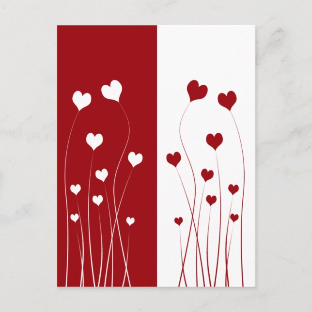 Modern Red White Hearts Vykort (Framsida)