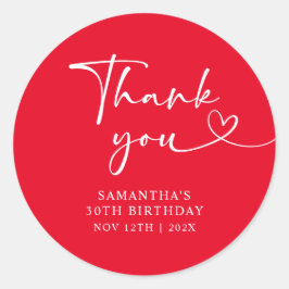 Modern Red White Hello 30th Birthday Runt Klistermärke